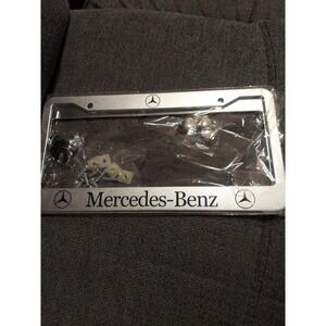 Mercedes Benz 2x Chrome Steel License Plate Frame + Air Valve Caps